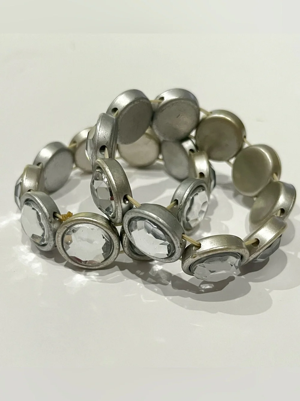 Crystal Disc Stretch Bracelet - Clear Crystal on Silver set $12